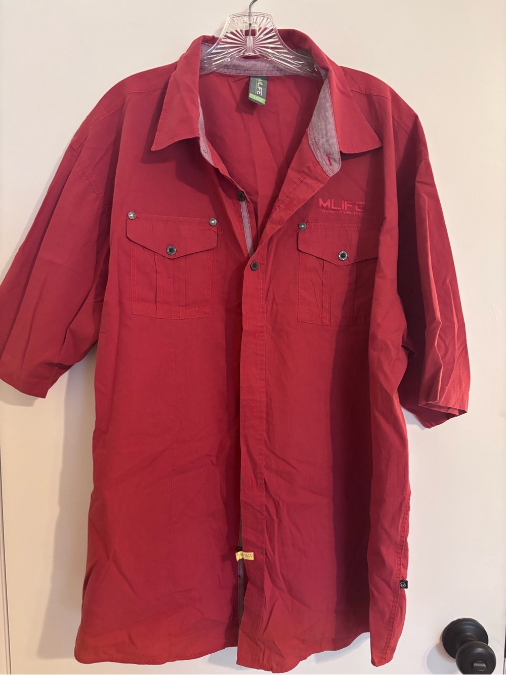 MBLife Solid Red Casual Button-Up Shirt